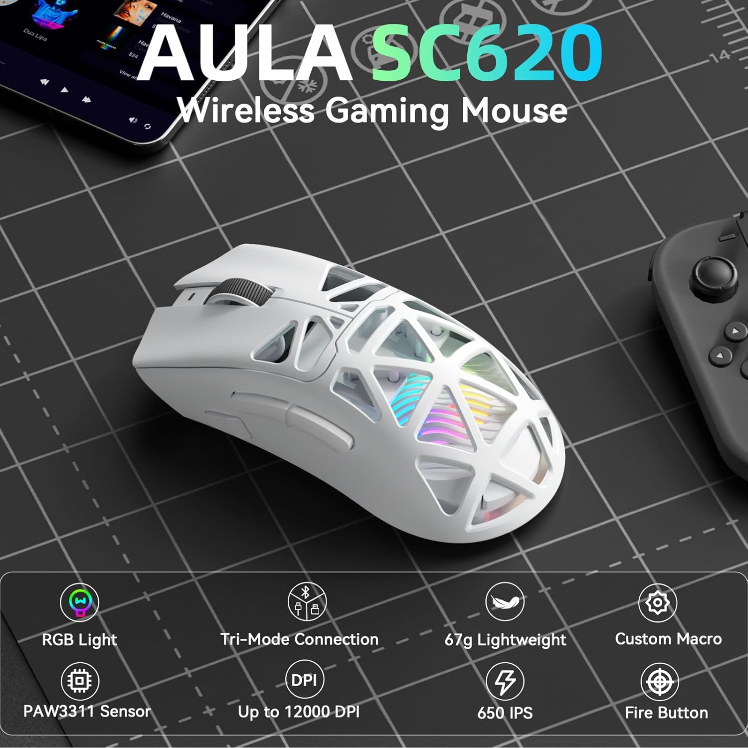 Esports Gaming Mouse Weight Adjustable - AULA SC620 Mouse Gaming Baru Berkabel/Bluetooth/2.4G