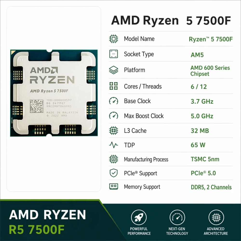 CPU Gaming AMD Ryzen 5 7500F 6 - Esports Gaming Brands ulasan dan harga