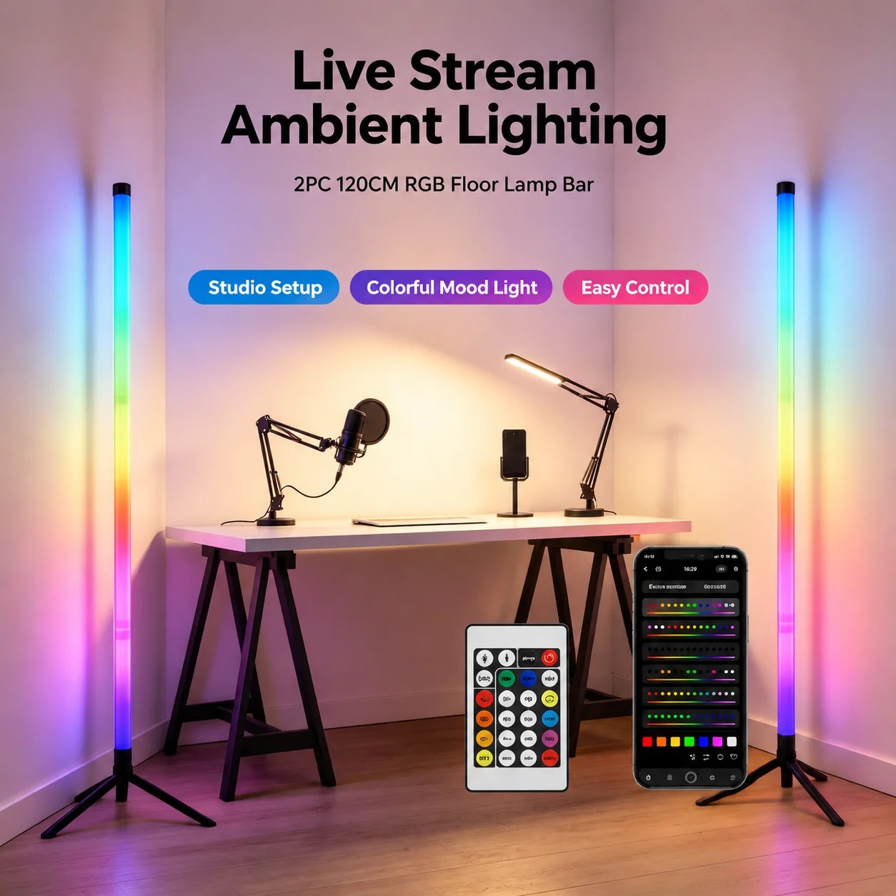 2PCS Lampu Lantai RGB 120CM, L - Esports Gaming ulasan dan harga