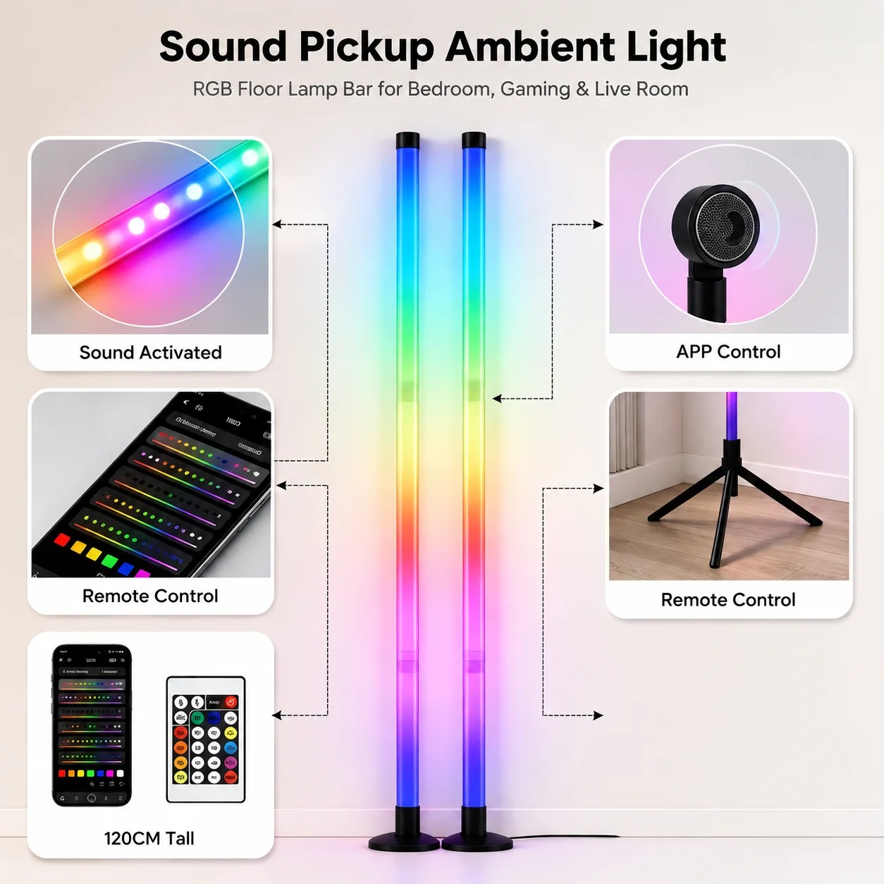 2PCS Lampu Lantai RGB 120CM, L - Esports Gaming ulasan dan harga